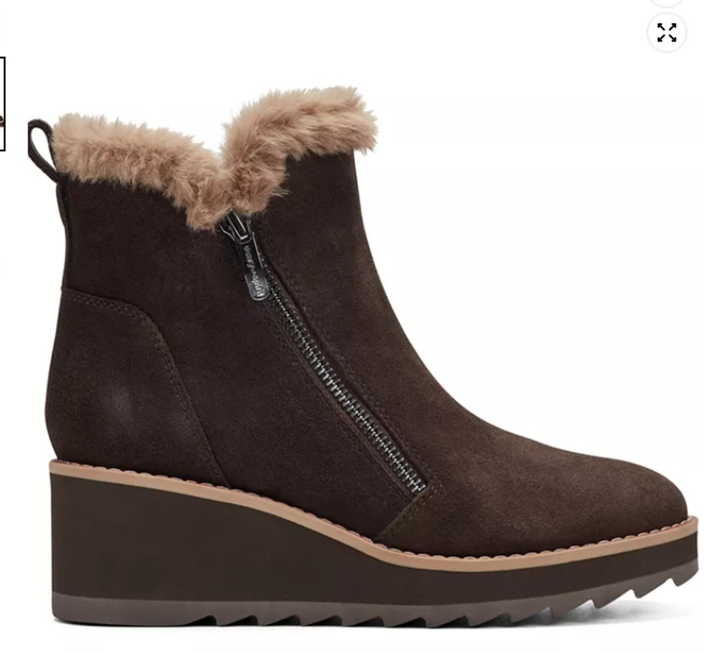 $159 Easy Spirit Boots Women's Sz 9.5 Brown SeJANE Faux Fur Wedge Ankle Booties
